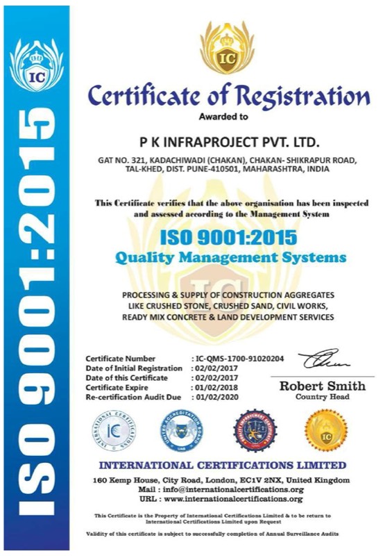 Certificate of appreciation awarded to P K Infraproject